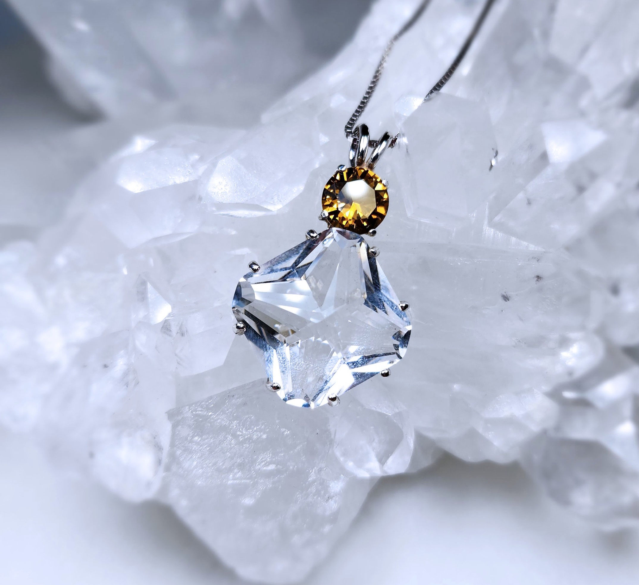 Clear Quartz and Citrine Tools of light Pendant in sterling silver