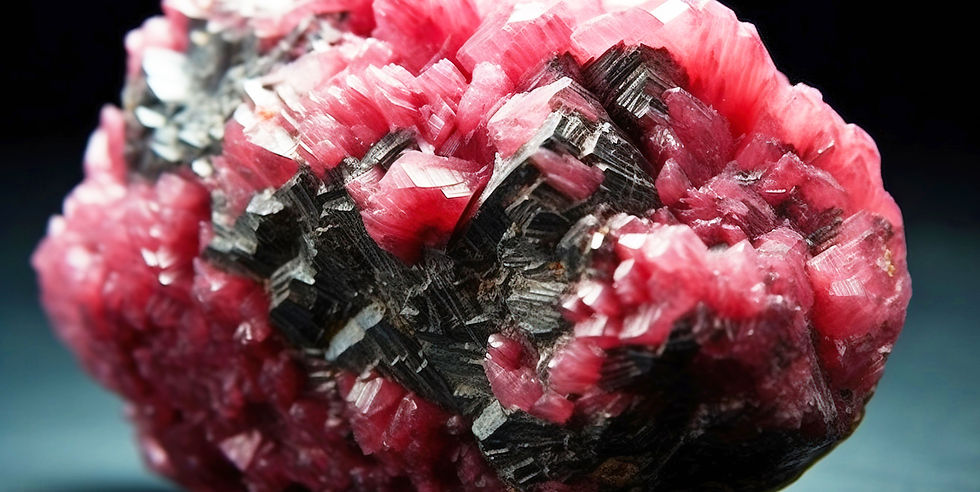 Close-up view of a smooth rhodonite stone