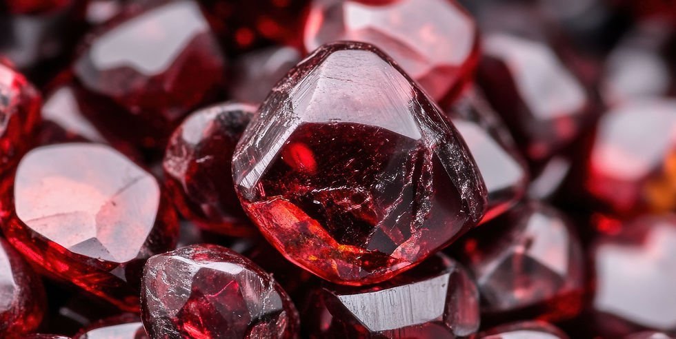 High angle view of a collection of garnet stones
