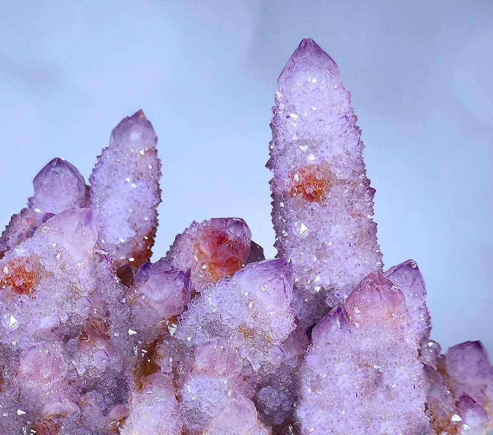 Close-up view of a Spirit Quartz crystal cluster