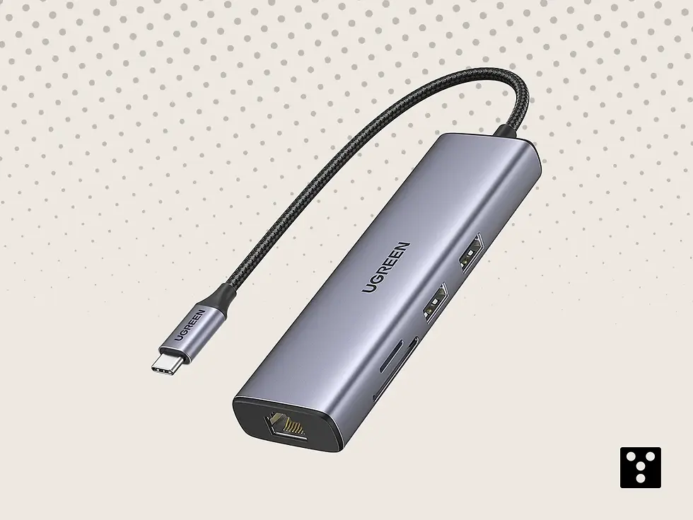 UGREEN Revodok 105 USB-C hub shown from a different angle emphasizing slim aluminum housing.