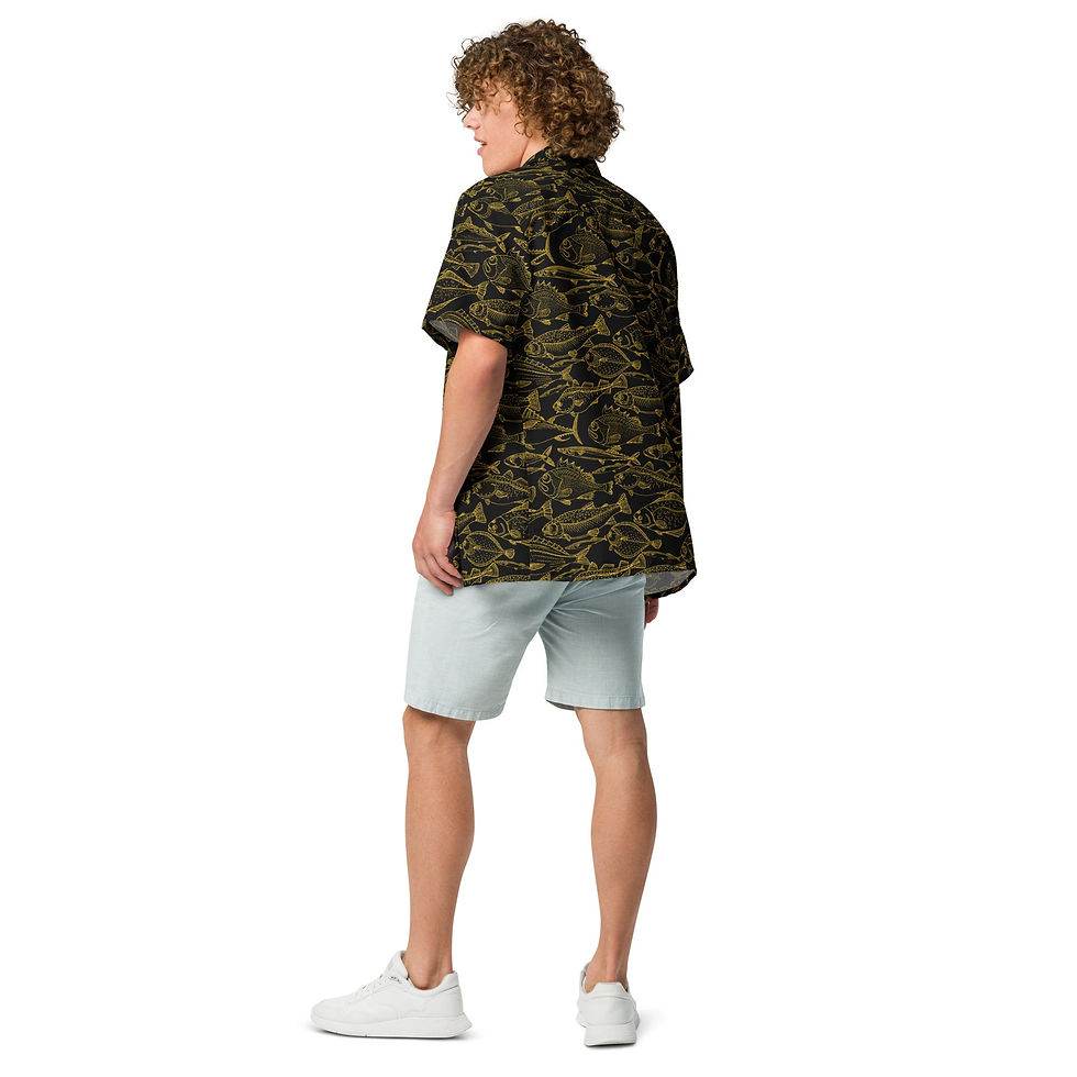 Miniatura: Sea of Gold Riches Hawaiian Button Shirt: Dive into Opulent Ocean Elegance!