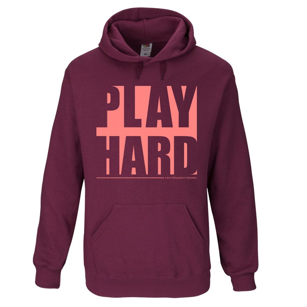 "Play Hard" Bold Print Hoodie (Maroon)