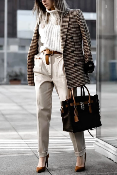 Printemps Été 2021 Mode Veston pantalon sacoche carreaux