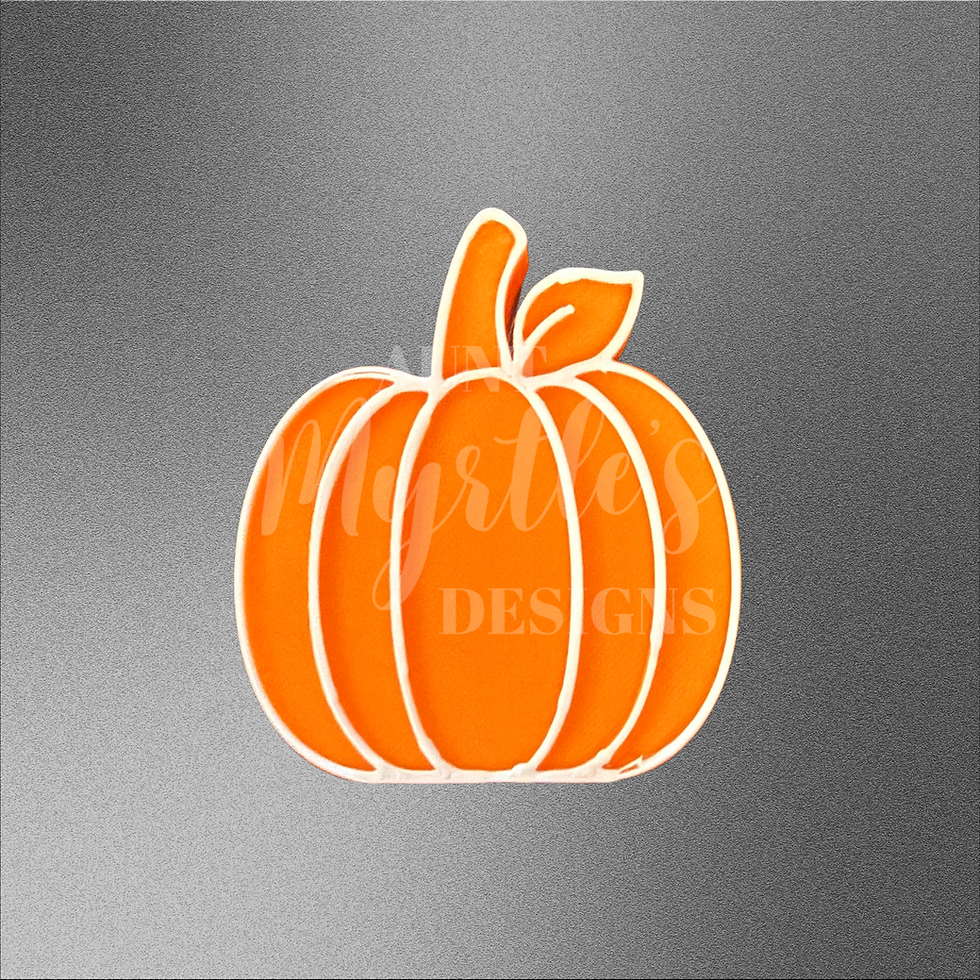 Orange pumpkin-shaped soda can tab opener with white outlines, a curved stem, and a leaf.