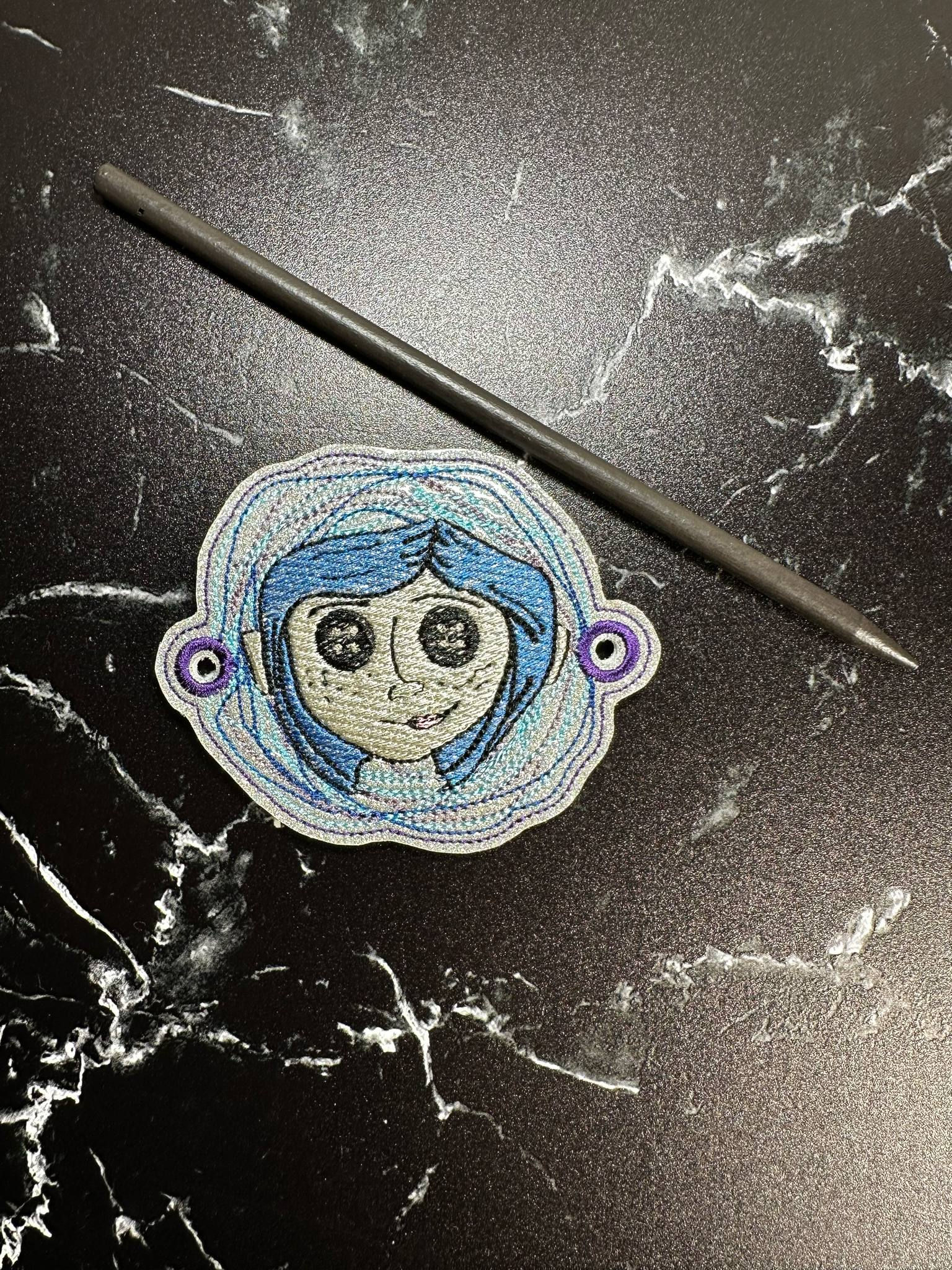 Blue hair girl bun holder