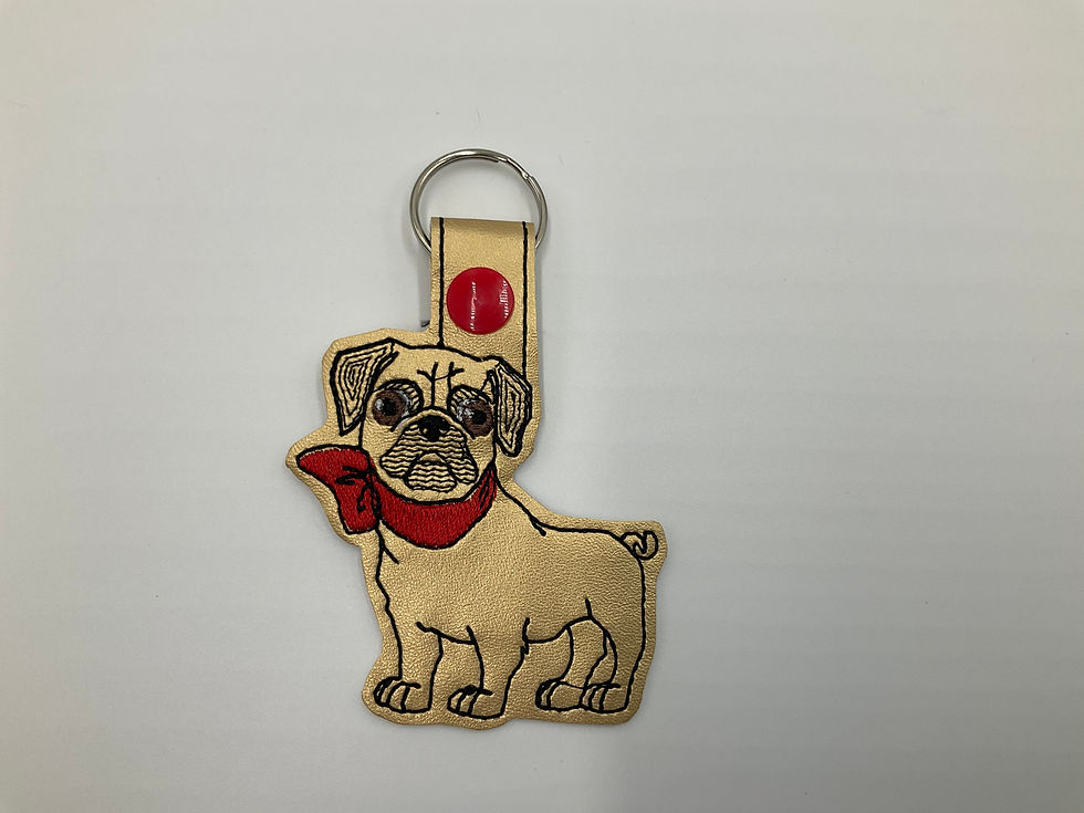 Key Fob - Pug with Red Bandana