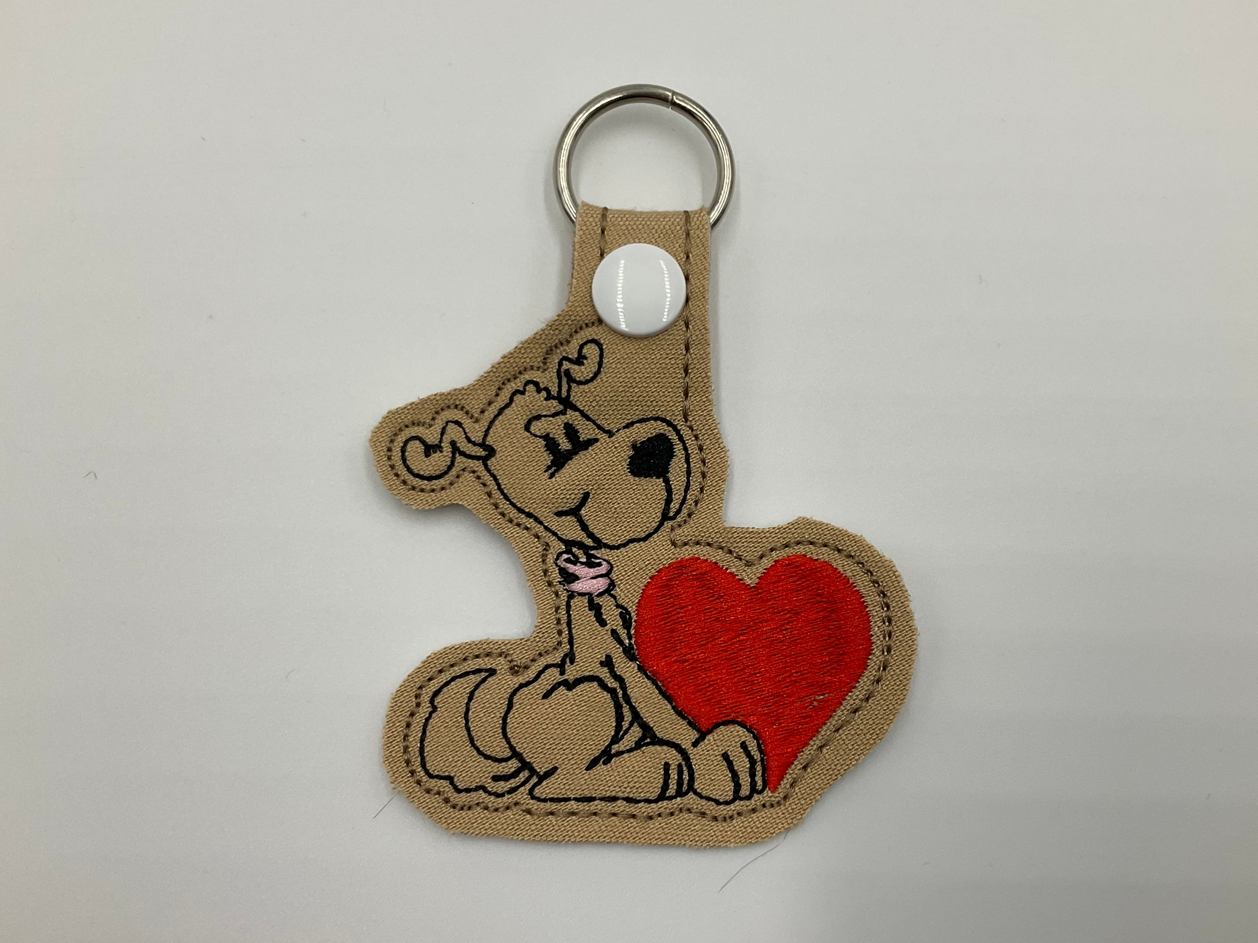Key Fob - Dog With Large Red Heart