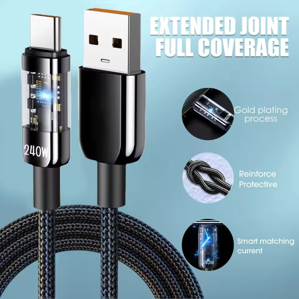 Thumbnail: 240W Nylon USB Type C Super Fast Charging Cable For Samsung Xiaomi Huawei Honor 