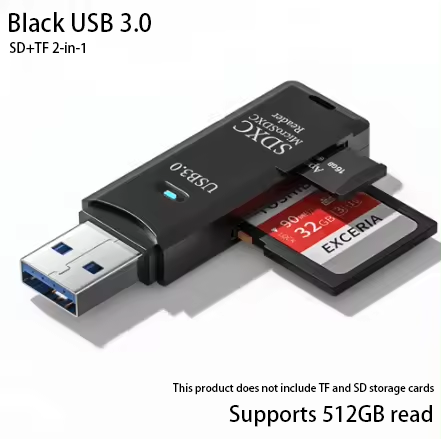 Thumbnail: 2-in-1 USB 3.0 High Speed Card Reader TF Memory Card Adapter Portable USB Flash 