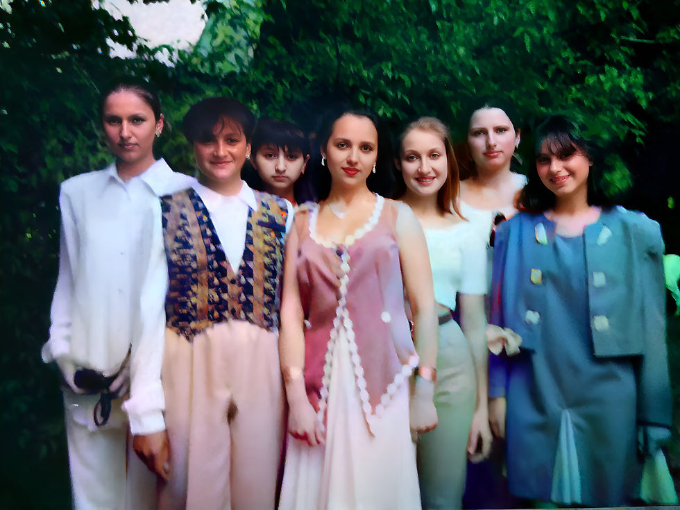 Nalini Dance and her students in Ukraine, 1995