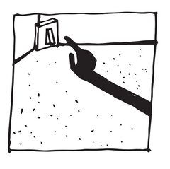 Once the protagonist decides to make a move and flip the switch, the box lights up from inside and reverses the roles.