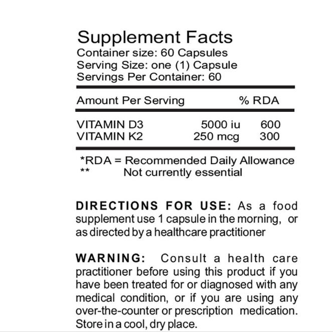 Thumbnail: Vitamin D3+K2 5000 iu's 60 capsules