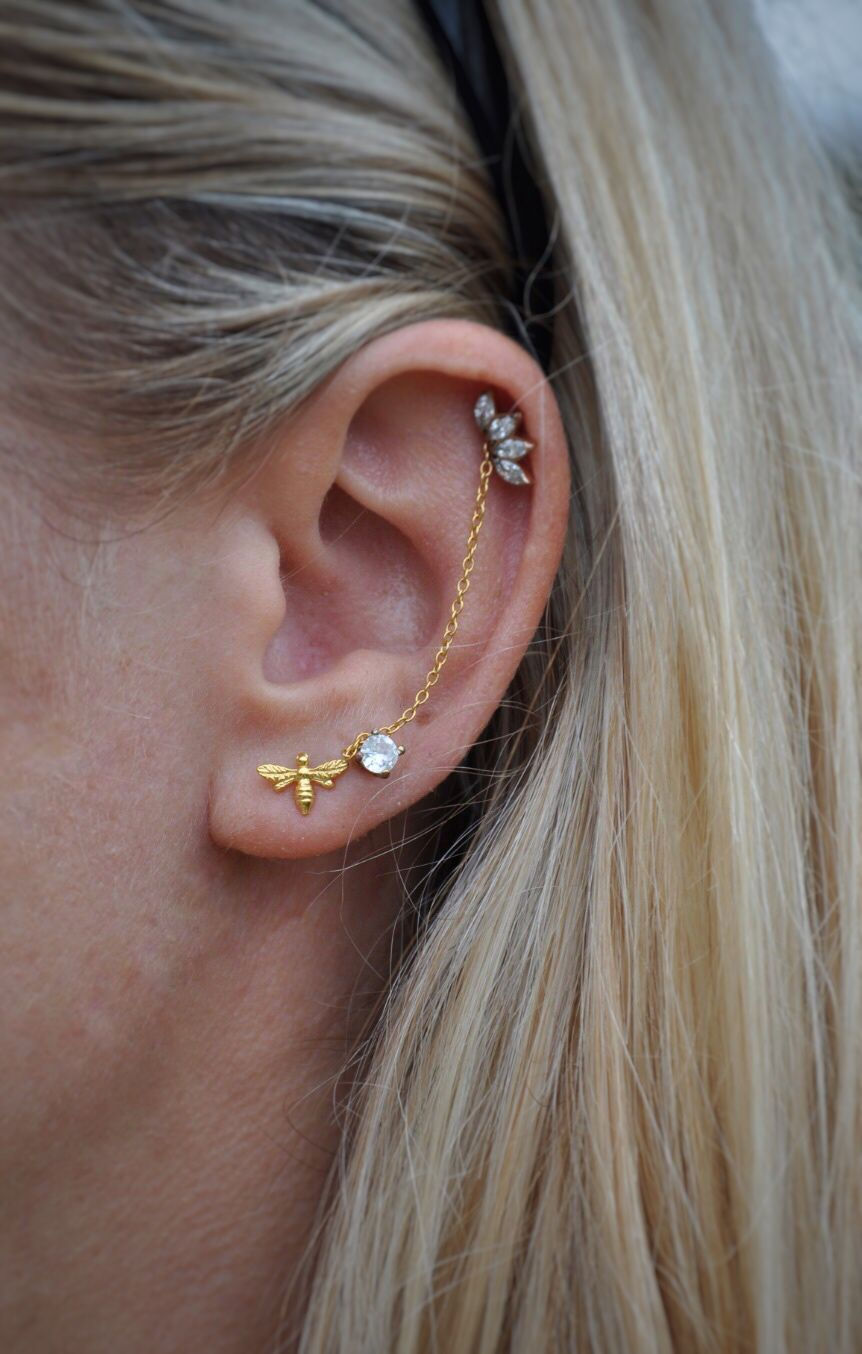 Thumbnail: 925 Sterling Silver Honey Bee Studs