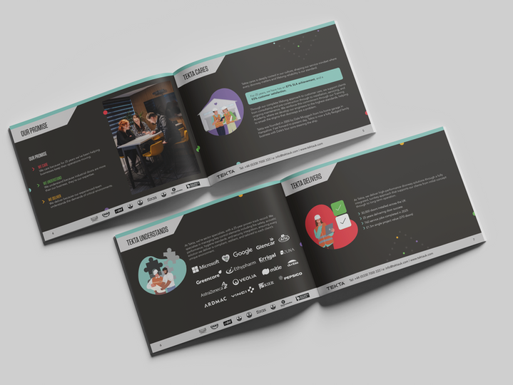 Open brochure design for Tekta, a Hampshire based company
