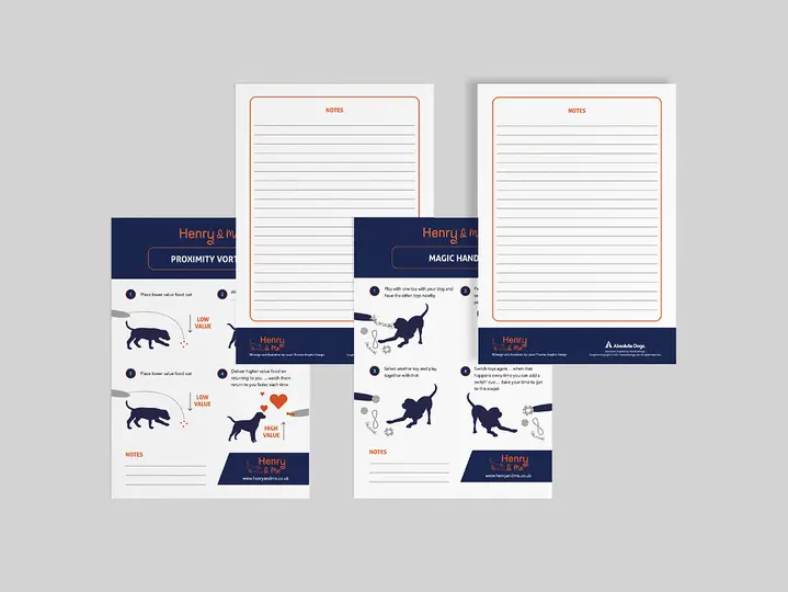Print design for instructional game cards for dog training in Portsmouth, Hampshire