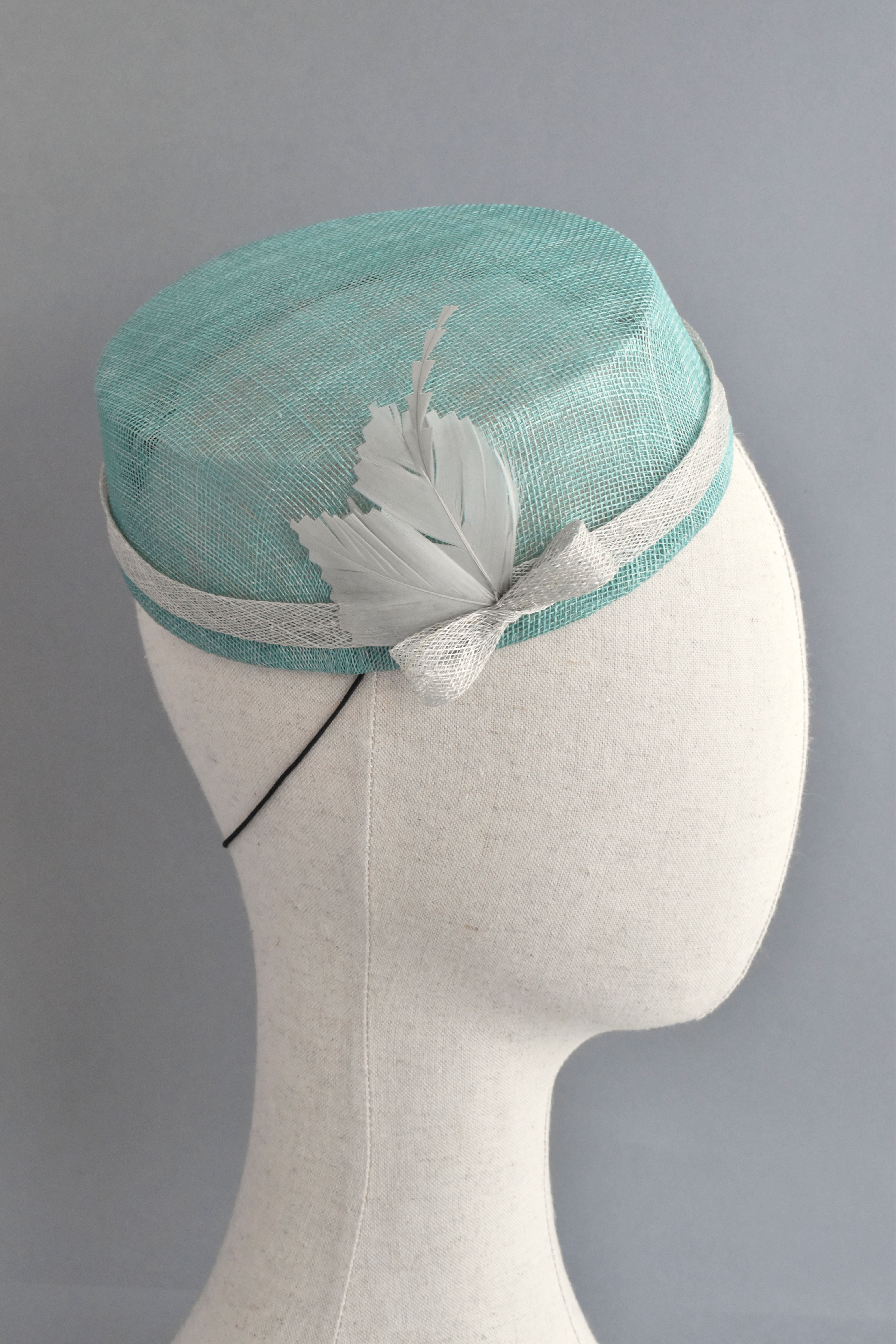 Aqua and Grey Pillbox Hat