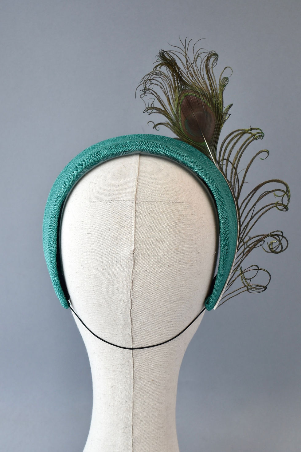 Thumbnail: Teal Halo Headband with Curled Peacock Feather