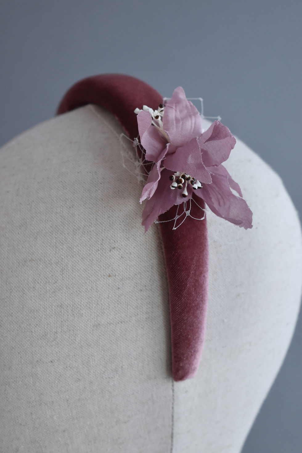 Thumbnail: Dusky Pink Oak Blossom Velvet Headband