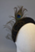 Thumbnail: Black Felt Halo Headband with Peacock Feather