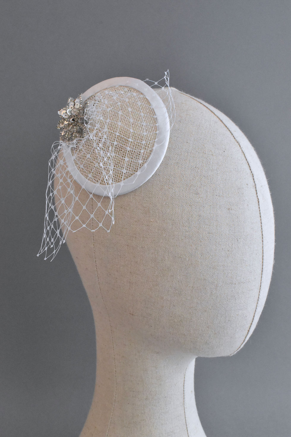 Thumbnail: White Fascinator with Veiling and Sequins