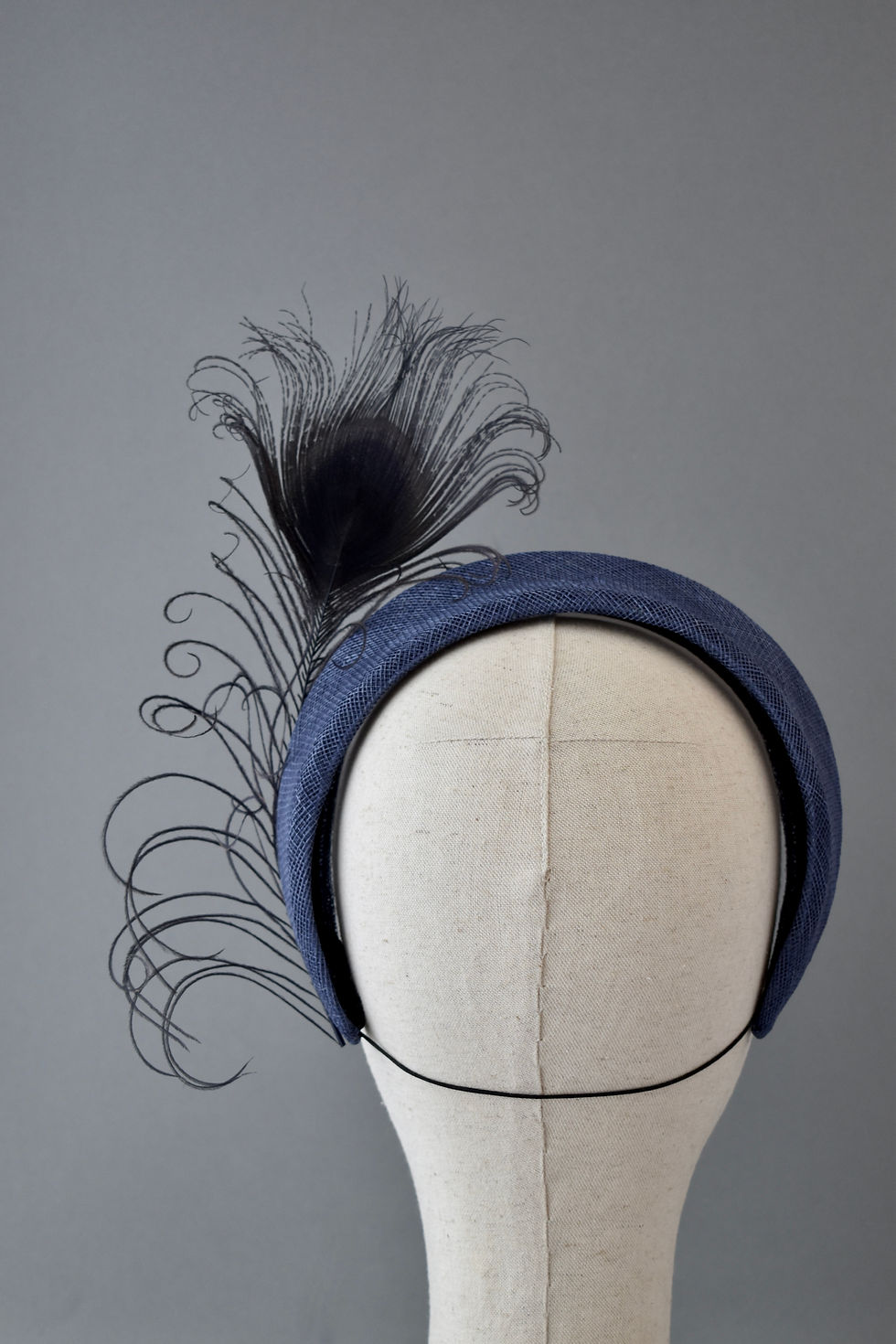 Thumbnail: Royal Blue  Halo Headband with Curled Peacock Feather
