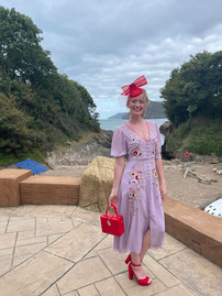 Red bespoke wedding guest hat, red percher hat with statement bow, red birdcage veil, besp