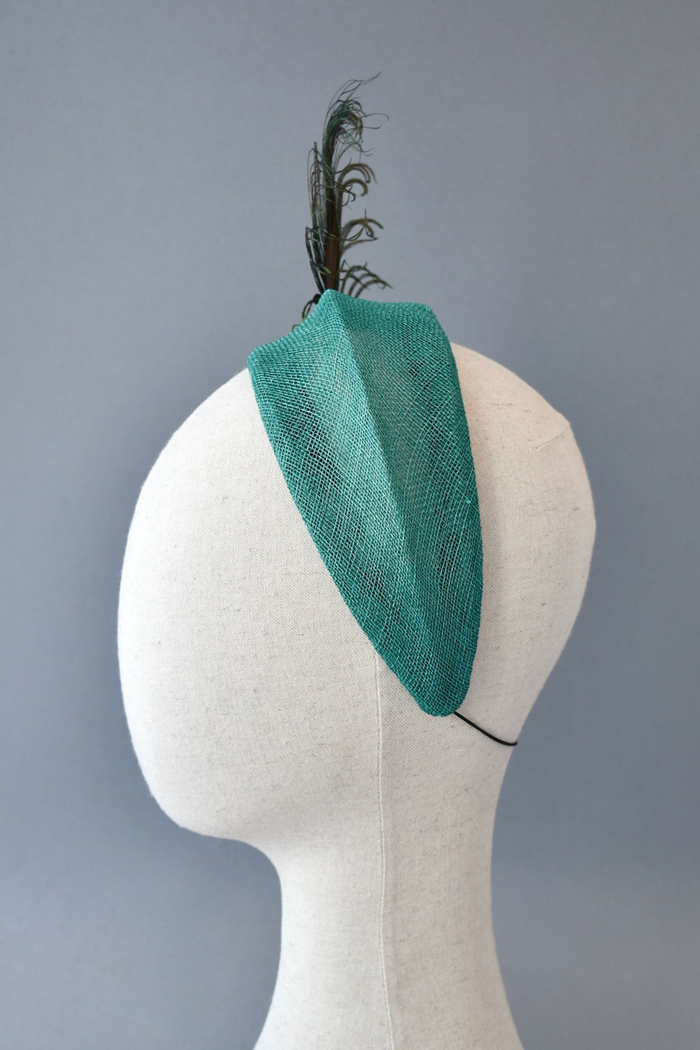 Thumbnail: Teal Halo Headband with Curled Peacock Feather