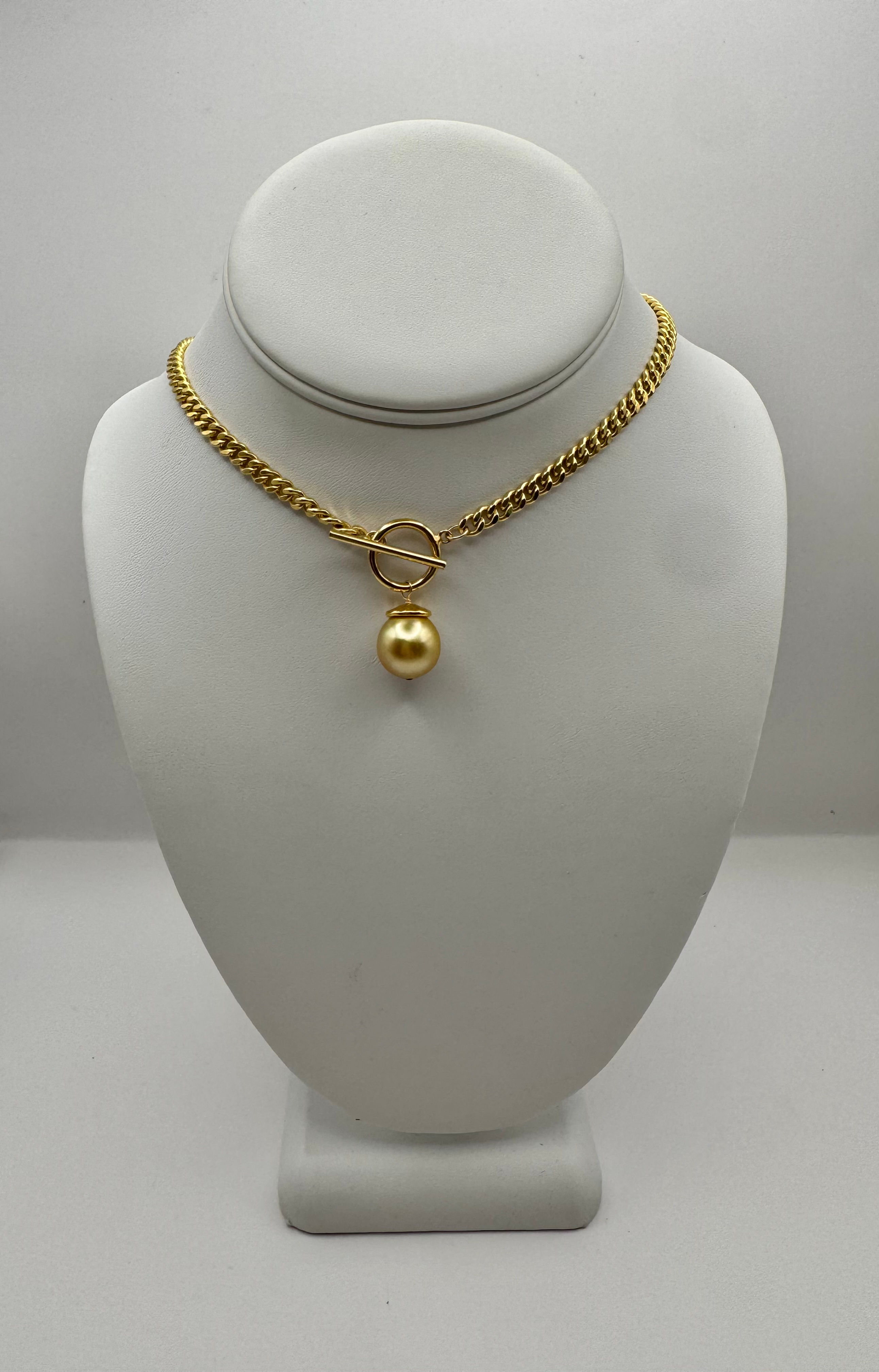 13mm Golden south sea pearl necklace on 14k gold-filled chain
