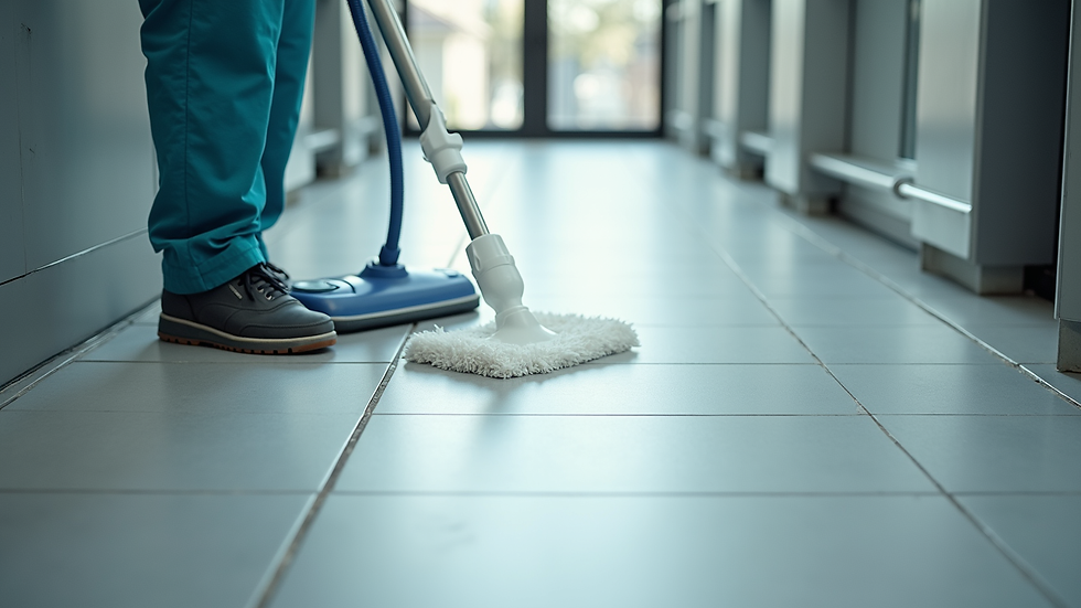High angle view of professional cleaning equipment on tiled floor