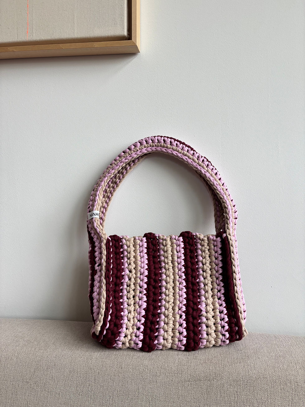 Thumbnail: mini Shopper bag - beige, burgundy & rosé