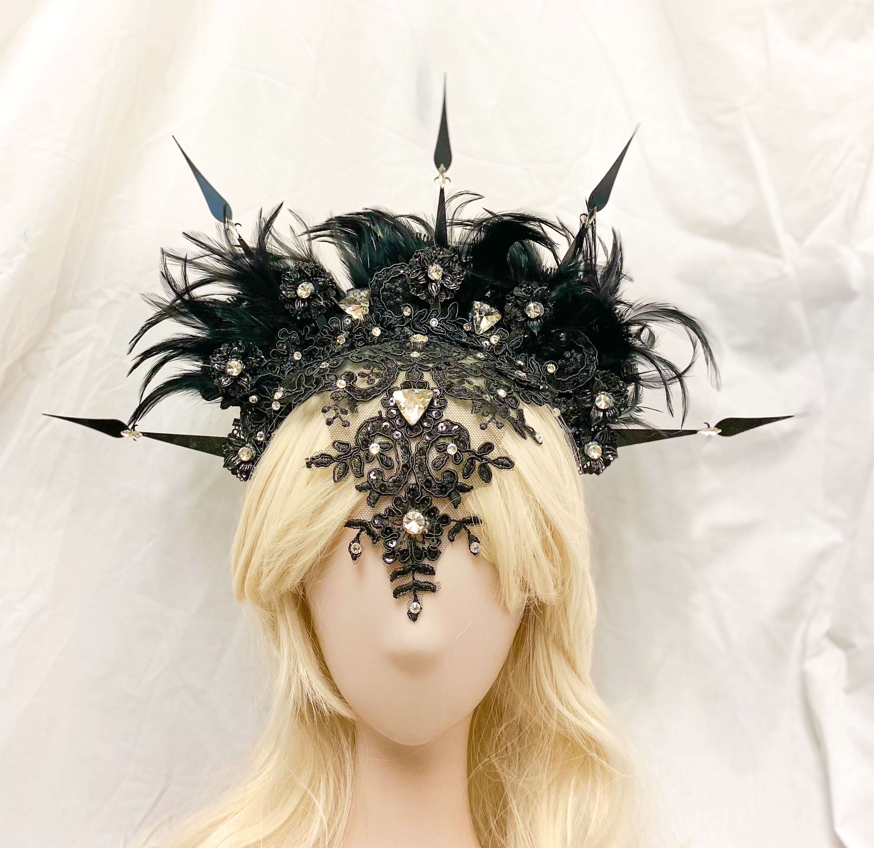 Black Feathers and Lace Halo Crown