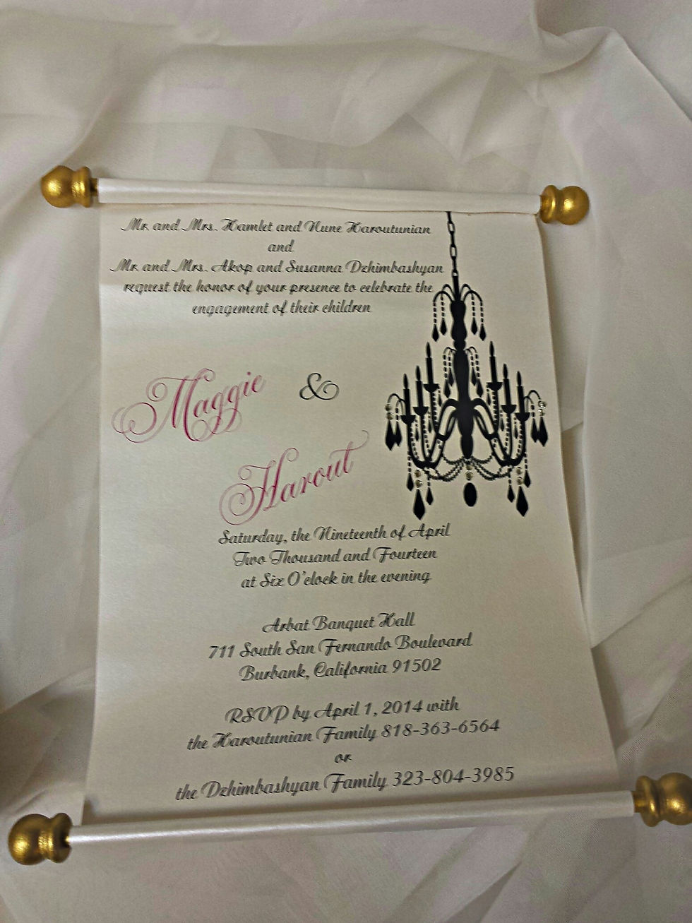 Thumbnail: Amira design, Couture wedding invitation, Elegant wedding invitation, Unique wedding invitation, Scroll invitation,