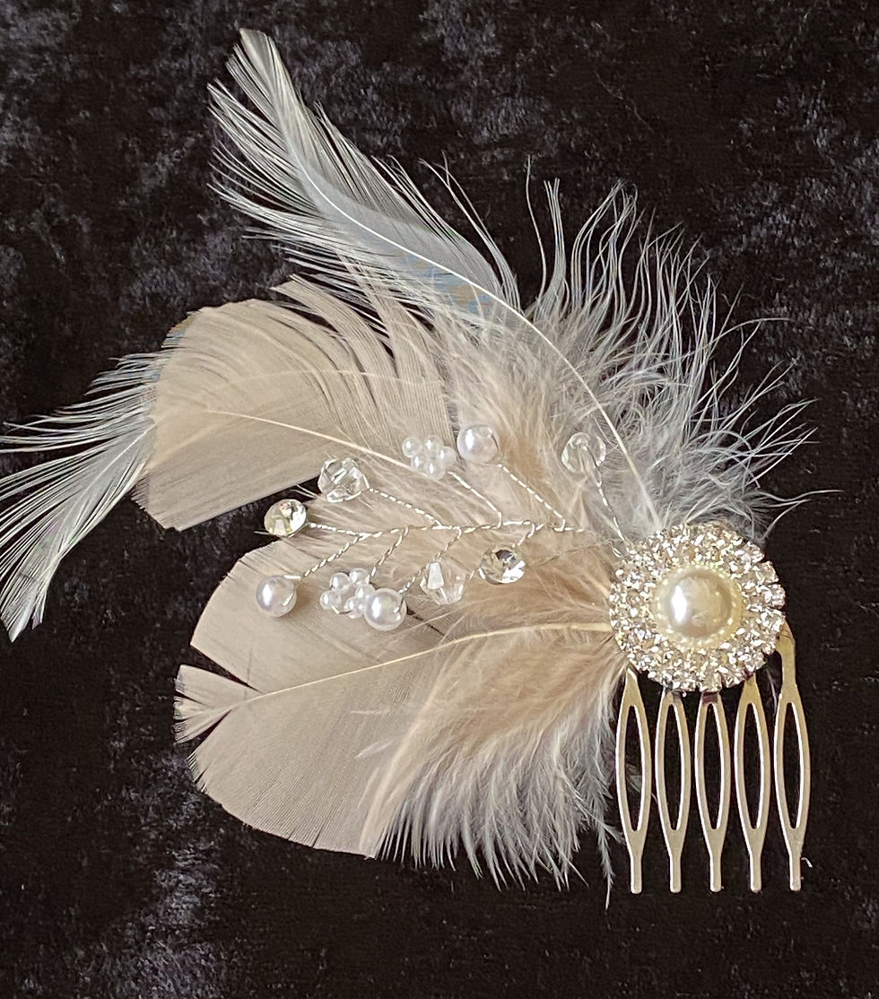 Thumbnail: Silver Bridal Comb with Feathers