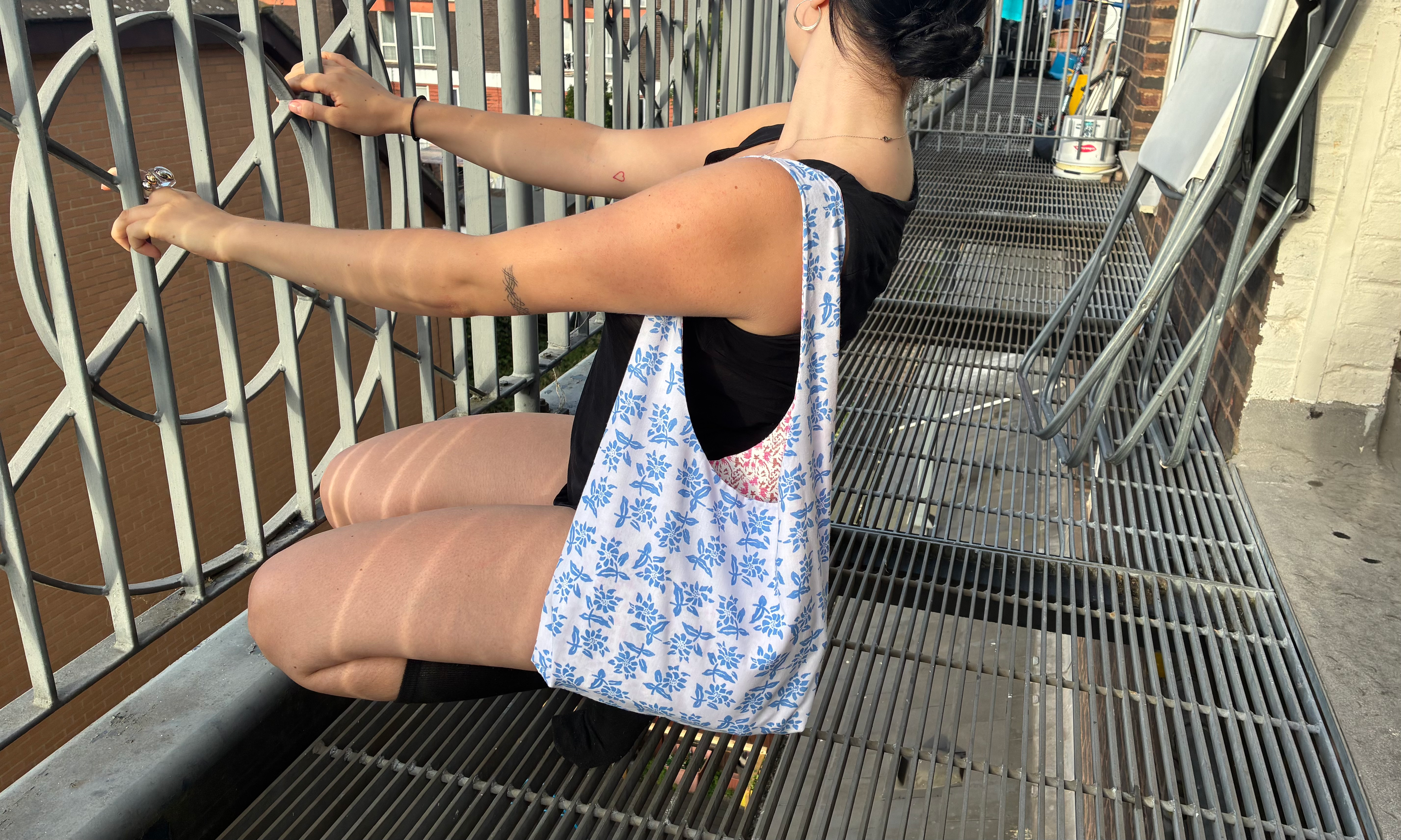 Blue and White Floral Shoulder Bag