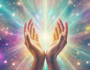 Spiritual Psychic Heal Energy hands in cosmos universe with divine light rays 42082.jpg