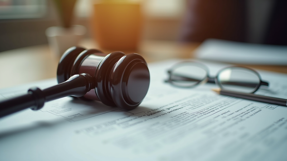 Close-up view of a legal document with a gavel