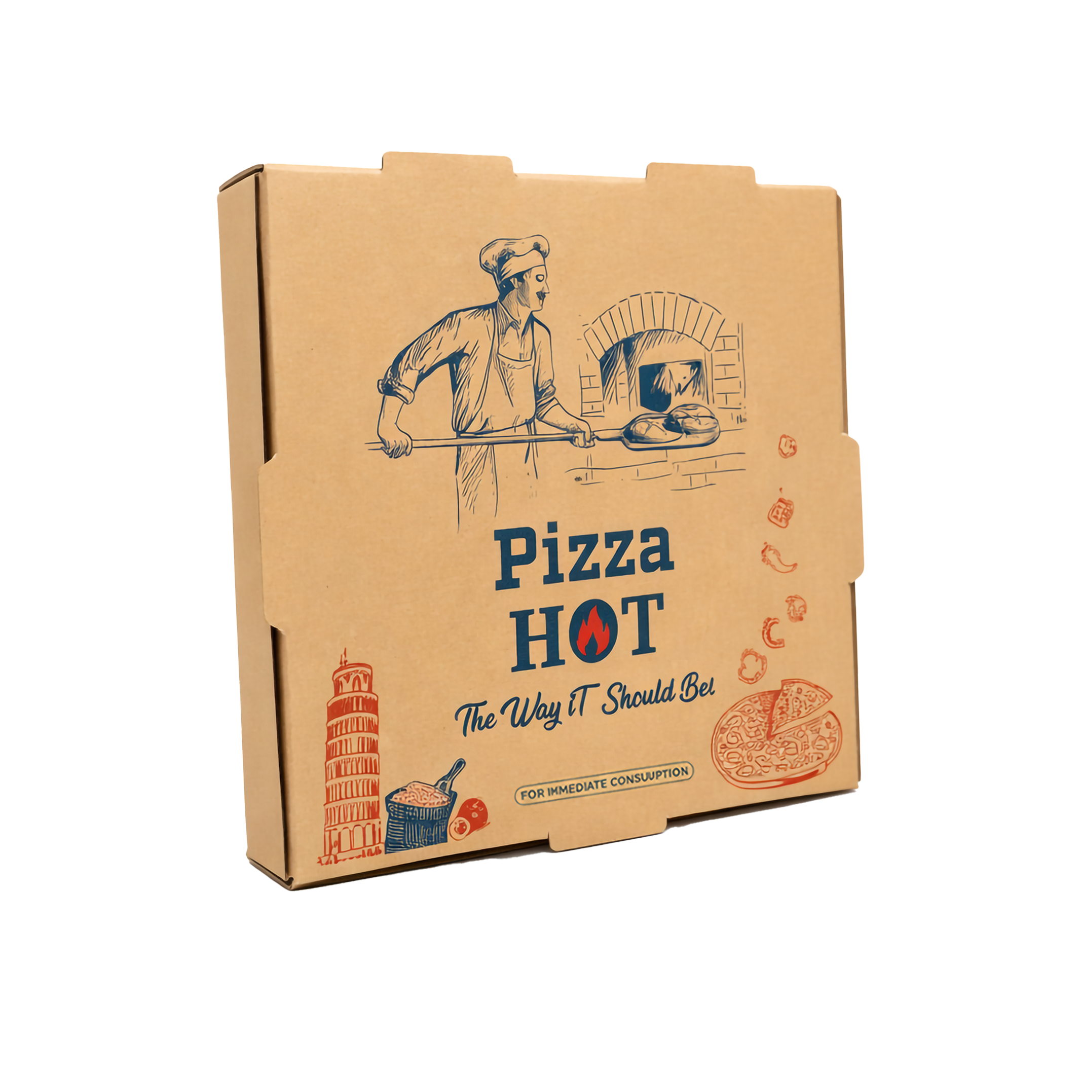 Generic Printed Square Kraft Pizza Box (Pack of 500)