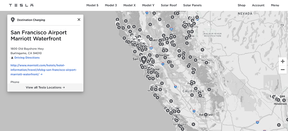 tesla destination charger map
