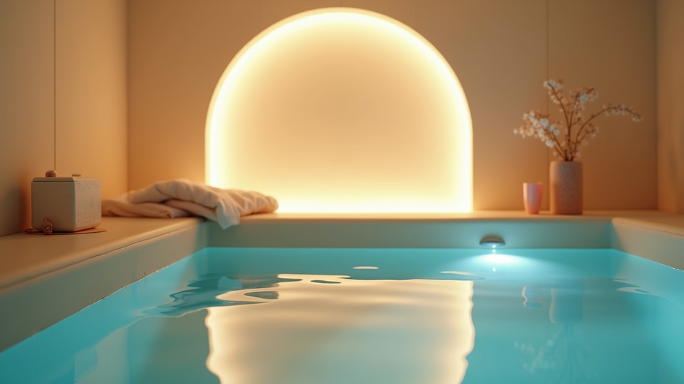 Close-up view of a calm and inviting float therapy room with soft lighting