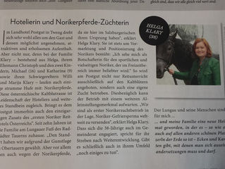 artikel in "Die Lungauerin" über helga klary vom norikerzuchtbetrieb landhotel postgut/tweng