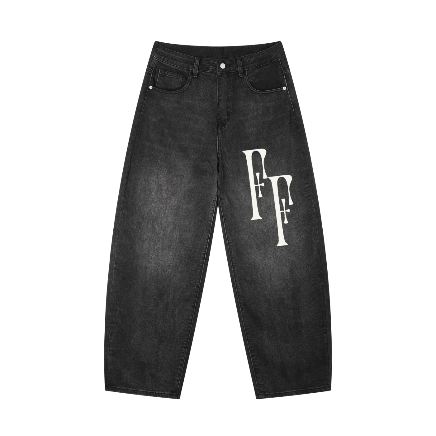 "Double Cross" Black Barrel Leg Jeans