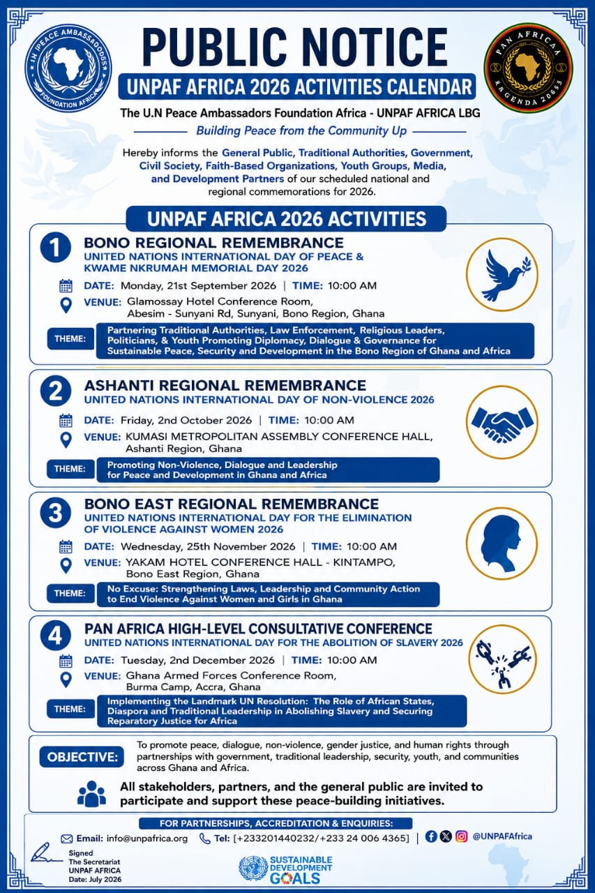 UNPAF AFRICA 2026 ACTIVITIES CALENDAR