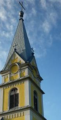 Katolikus templomtorony, homlokzat (Bakonyoszlop)