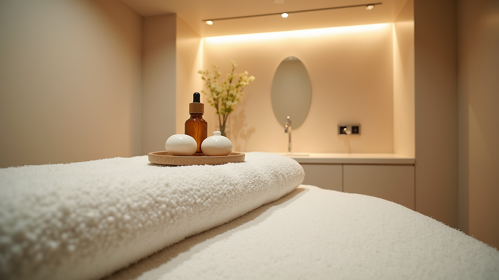 Eye-level view of a serene spa room with soft lighting and calming decor