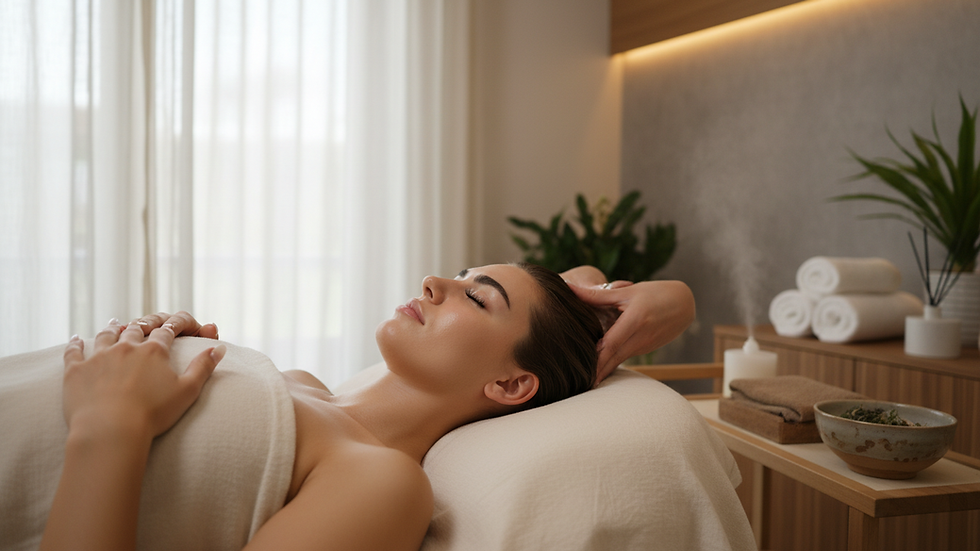 Eye-level view of a serene spa room with calming decor