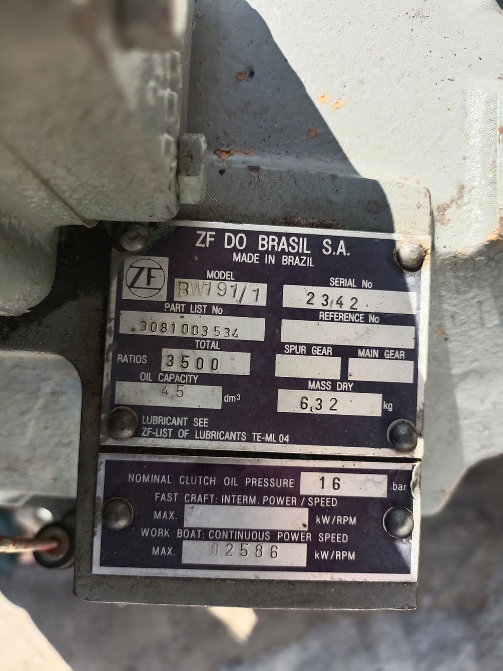 Miniature : MARINE GEARBOX ZF BW 191/1