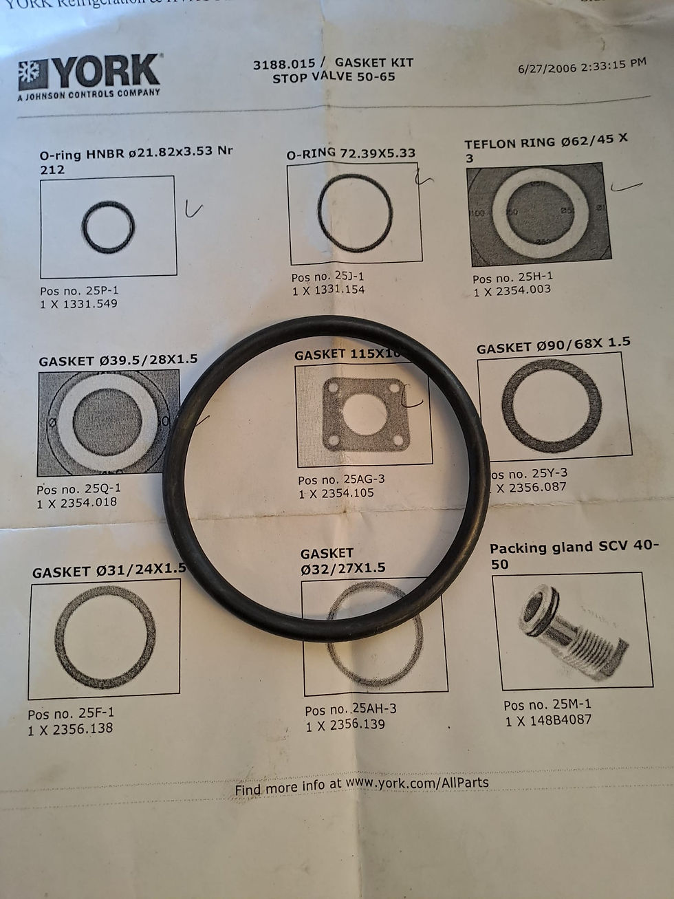 الصورة المصغرة: GASKET KIT, STOP VALVE 50-65- COMPRESSOR
