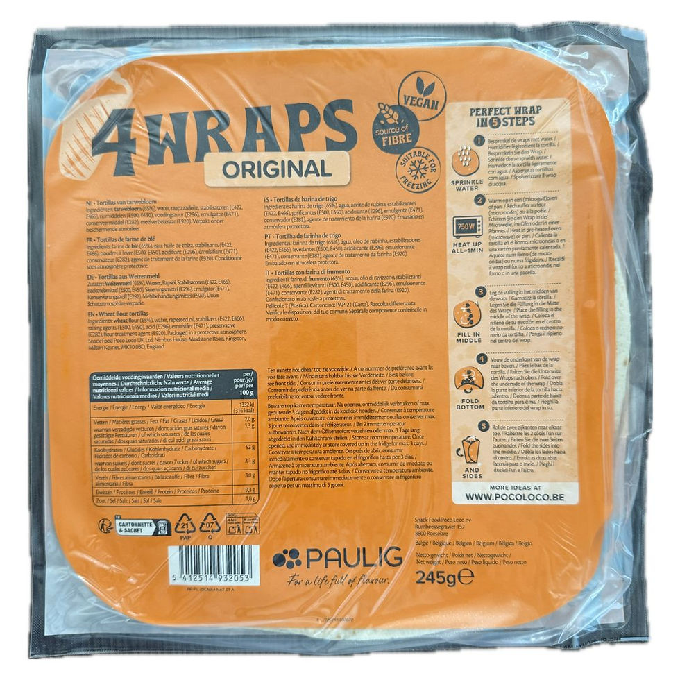 Confezione Burrito Tortilla Wrap Poco Loco L Size 245 g con 4 tortillas grandi ingredienti