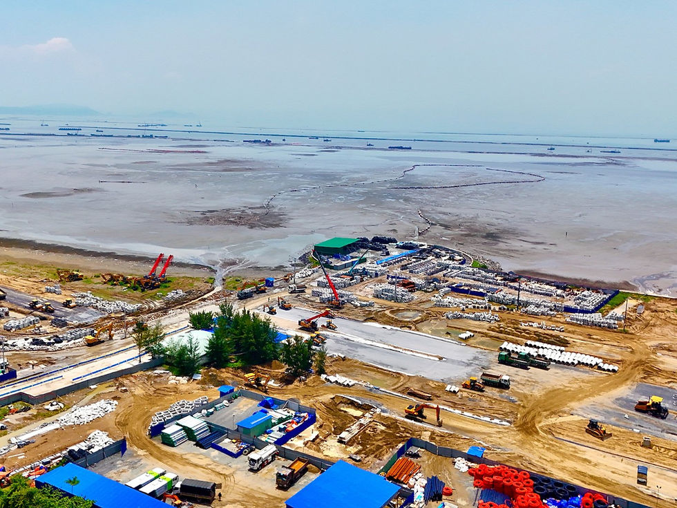 Công nghệ đê mềm Geotube và hệ thống giếng chìm (Caisson) hiện đại được áp dụng tại dự án, đảm bảo bền vững và thân thiện môi trường. Ảnh: Sưu tầm